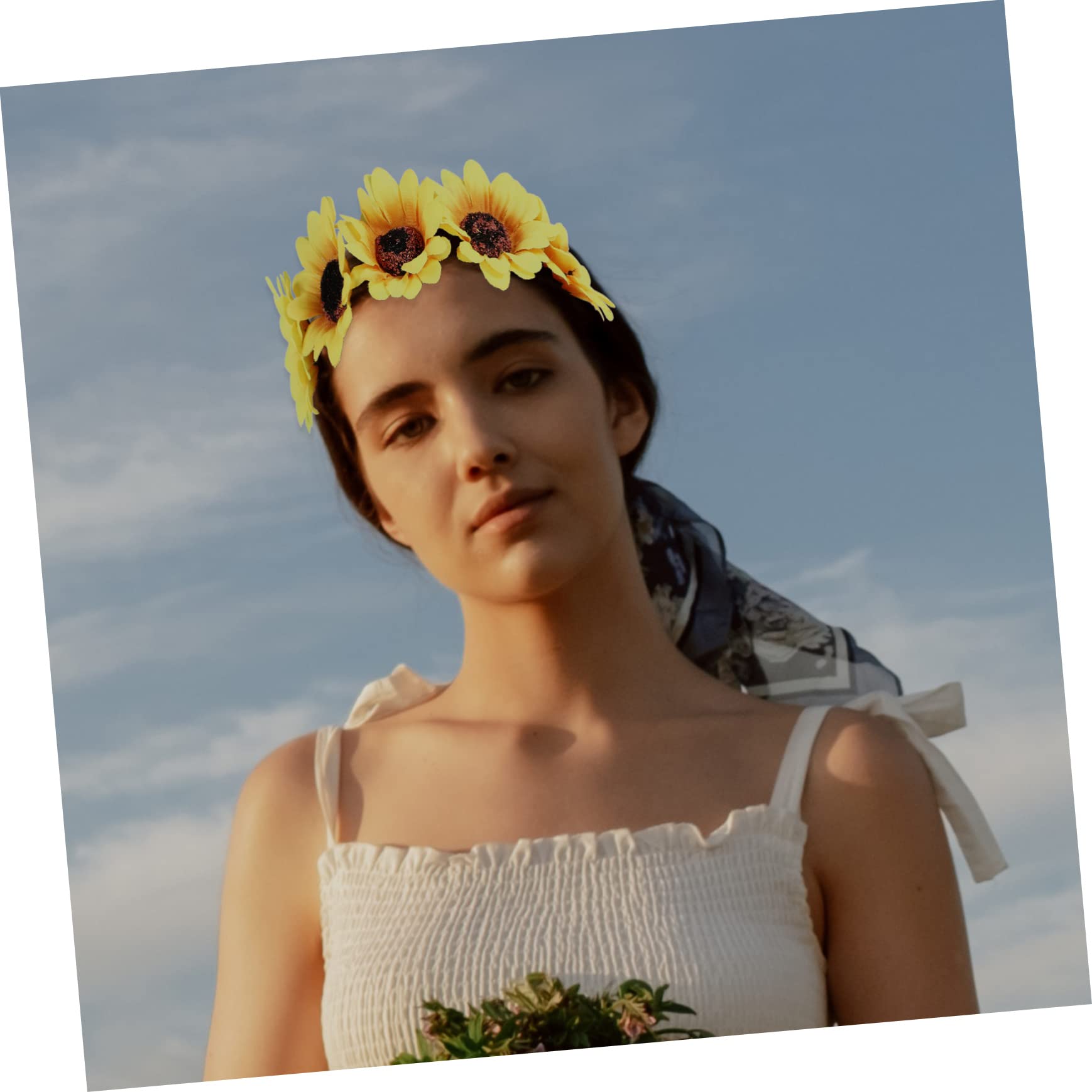 Lot de 2 Bandeaux Tournesol Fleurs en Tissu et Ruban Réglable, Accessoires Élégants pour Coiffure Bohémienne, Mariage ou Plage