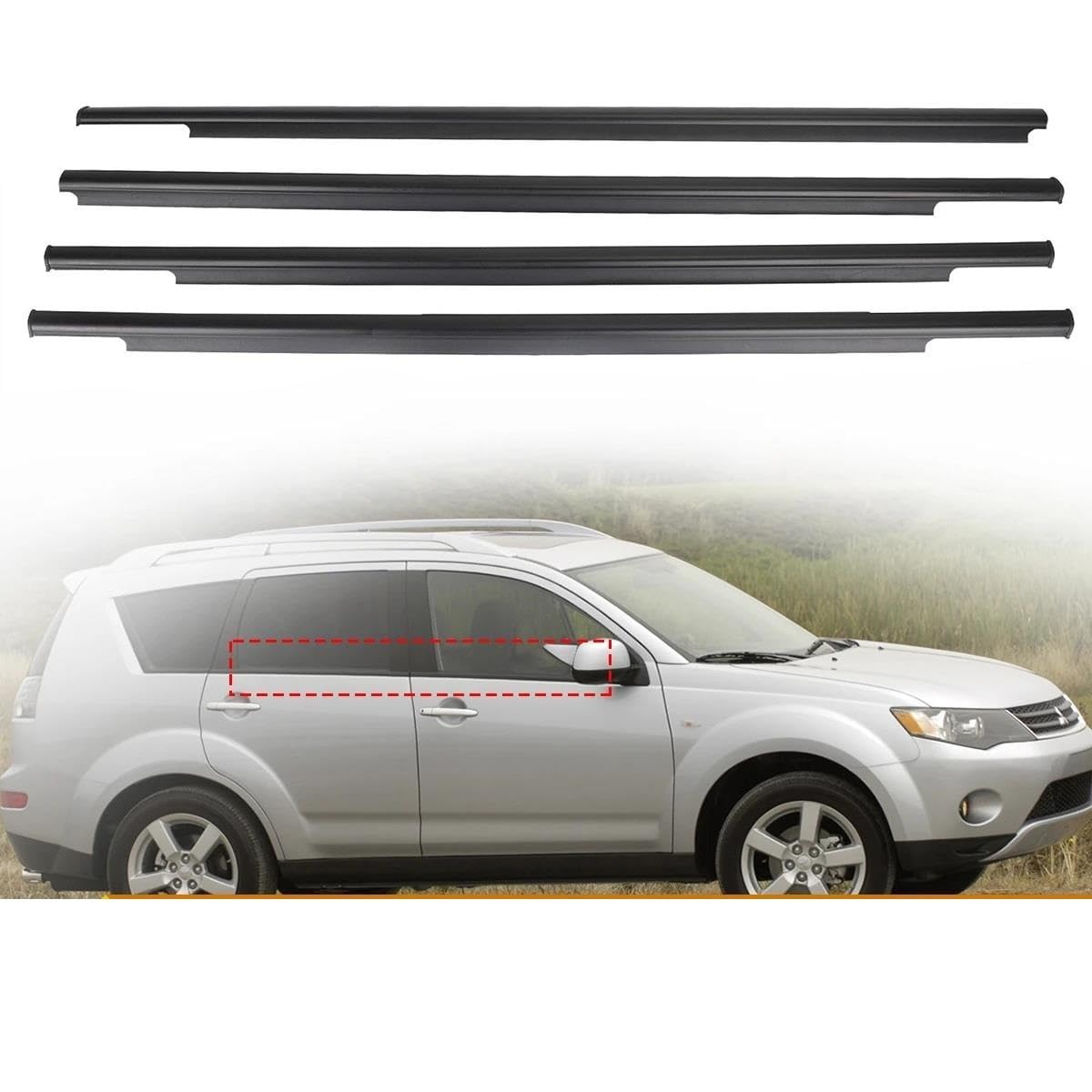 4-częściowy zestaw: wodoszczelna gumowa uszczelka do zewnętrznych okien samochodowych (okna zewnętrzne) Mitsubishi Outlander (2007-2012) – taśma uszczelniająca do drzwi przesuwnych