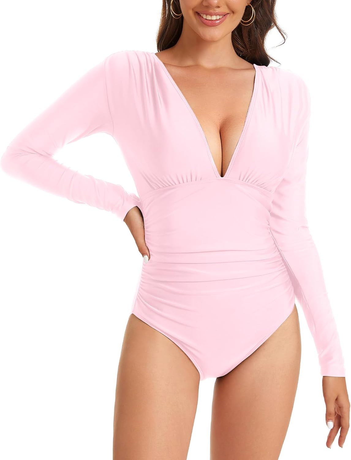 NESY Women's One Piece Long Sleeve Swimsuit Sexy Tummy Control high