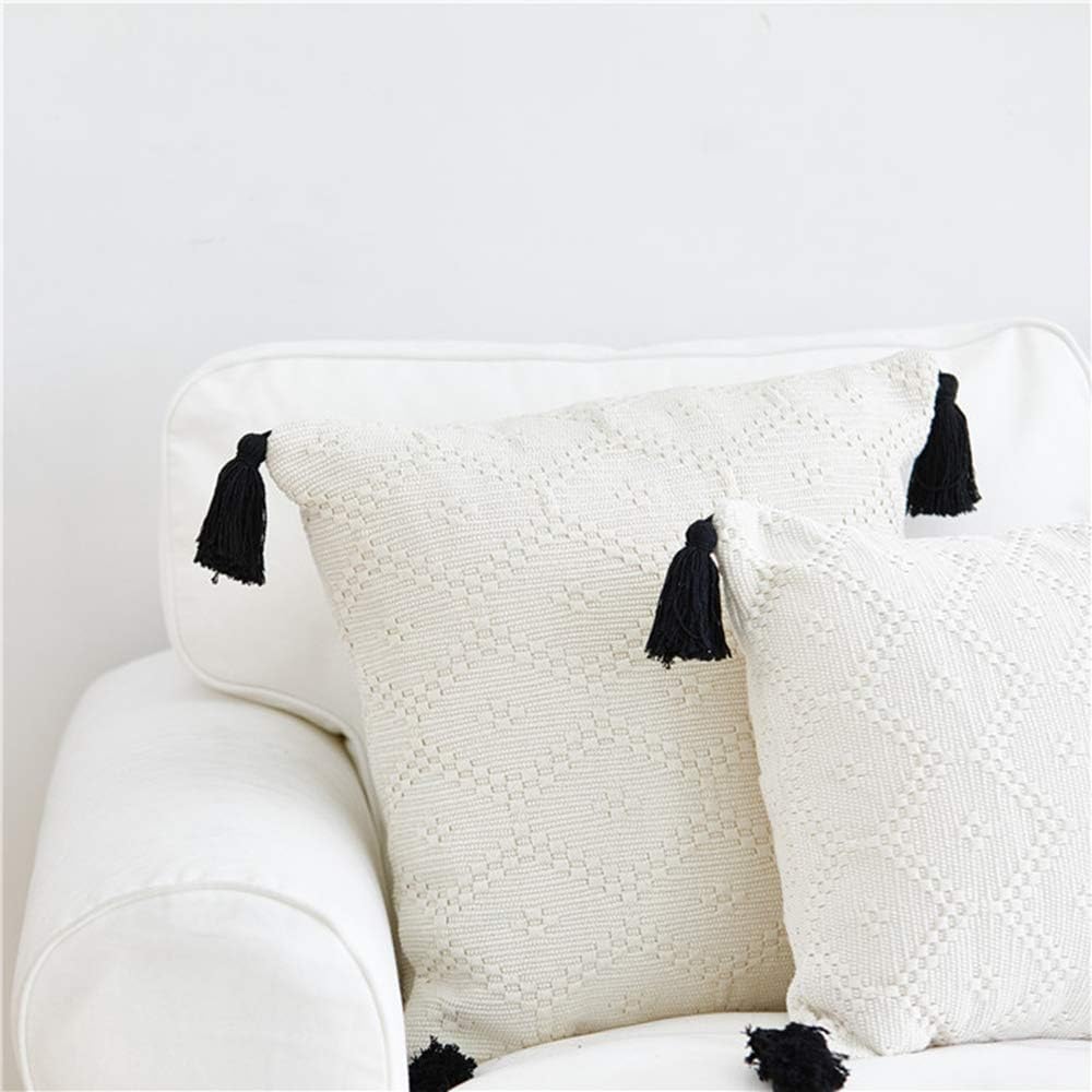 HiiARug Woven Decorative Throw Pillow Covers for Couch, Sofa, Nook, Chair or Bed 2-Pack 16 x 16 Inch Modern Quality Design 100% Cotton Woven with Tassel
