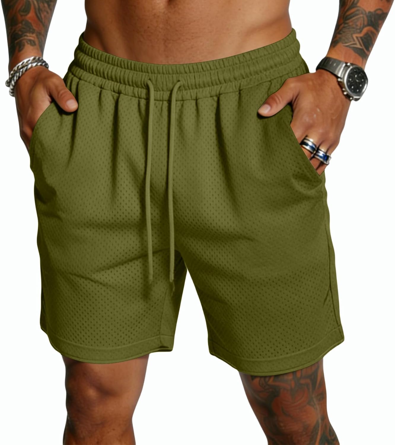 Ymosrh Men's Casual Shorts Lightweight Elastic Waist Athletic Workout Beach Shorts with Pockets S-3XL