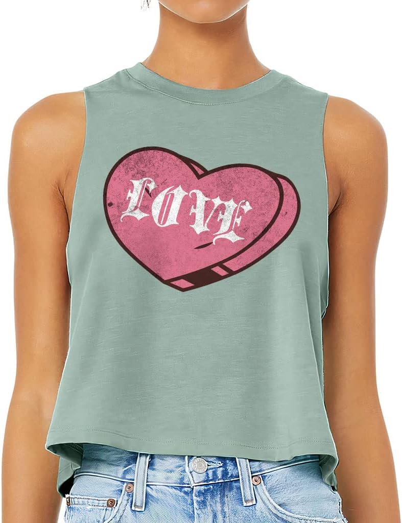 Love Print Racerback Cropped Tank - Heart Women's Tank - Print Tank Top