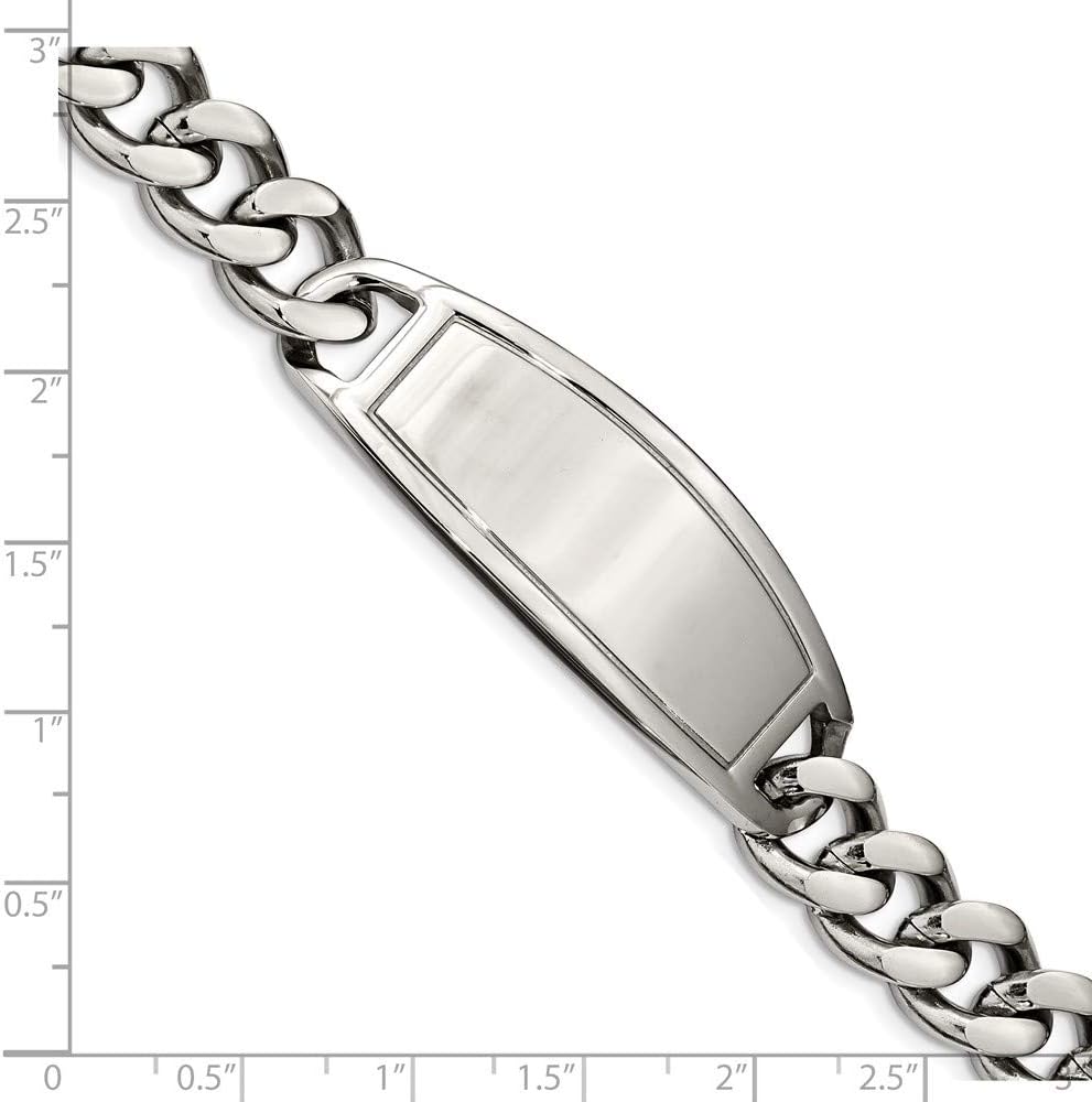 Solid Stainless Steel Men's 8.5 inch ID Bracelet Engravable Identification Name Bar Tag - with Secure Lobster Lock Clasp 8.5" (Width = 11mm)