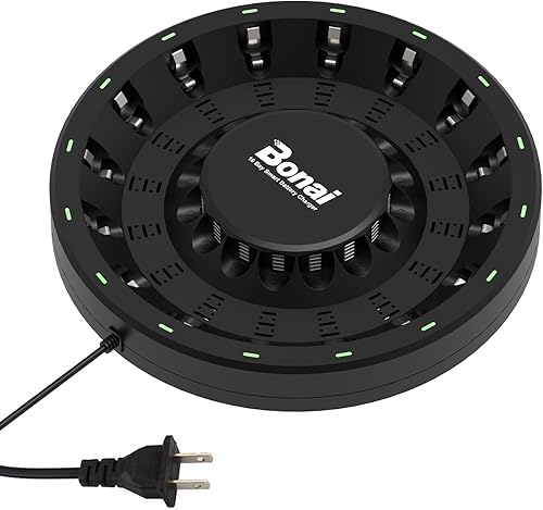 BONAI Cargador de batería recargable de 16 bahías AA AAA Cargador de batería redondo recargable para baterías NiMH NiCD AA AAA con luz LED