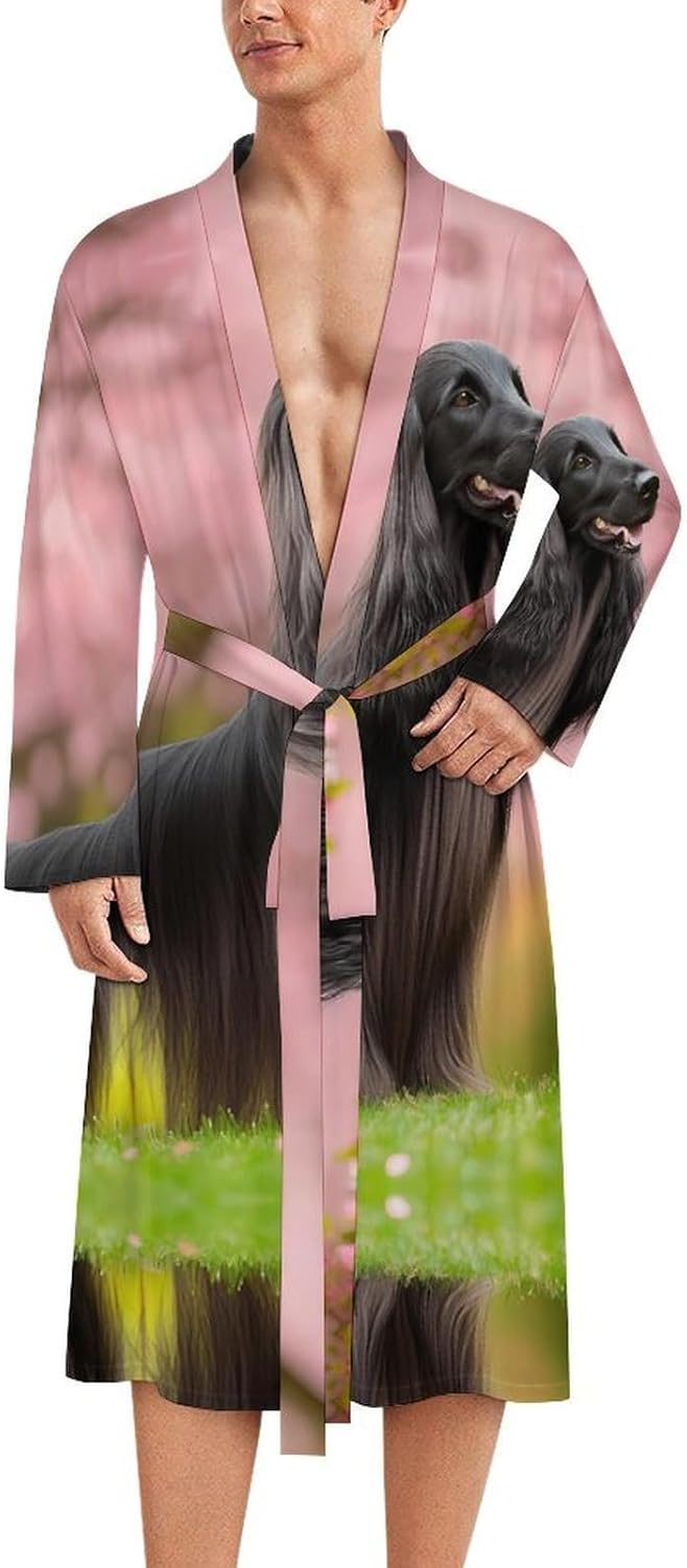 Afghan Hound Dog Mens Robe Long Bathrobe for Women Bath Robes Lightweight Soft Printed Sleepwear
