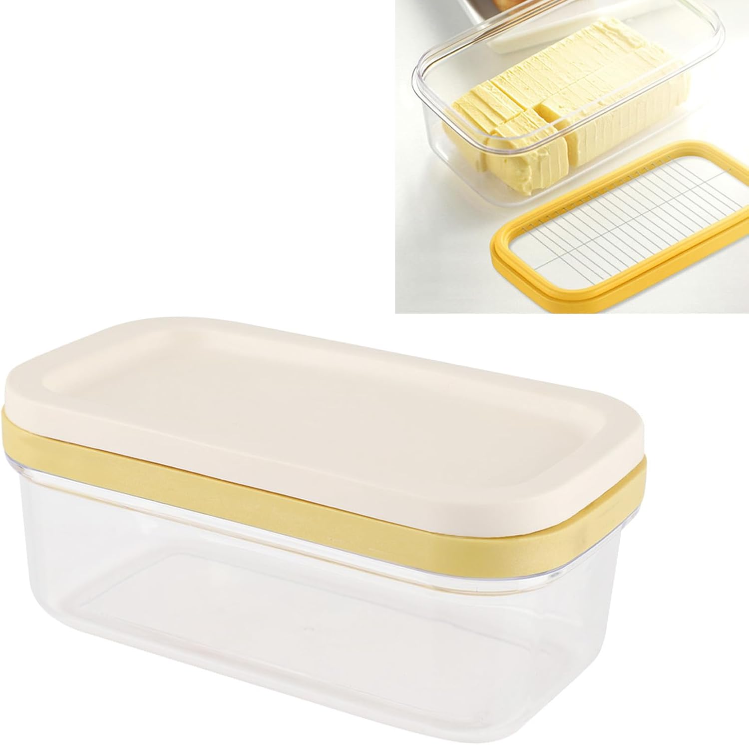Yctze Butter Box Cheese Container with Cutting Net for Food Storage in Kitchen, Plastic Dish Box with Lid - Ideal for Cheese, Velveta and Butter Storage