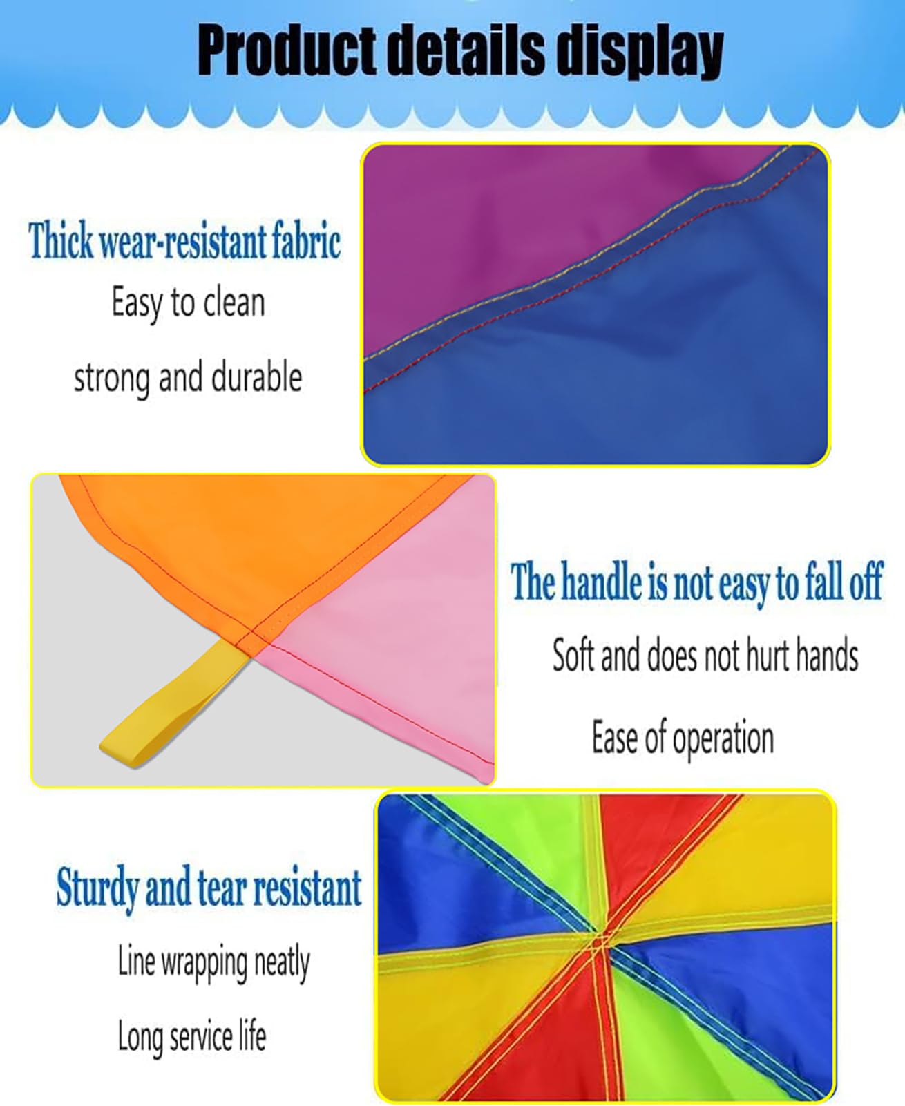 Giocattolo Paracadute, ausili didattici Intelligenti e Attrezzature per l'allenamento sensoriale con Maniglie Large Play Rainbow ParachuteTeam Giochi attività Forniture,8color,6m/19.68ft