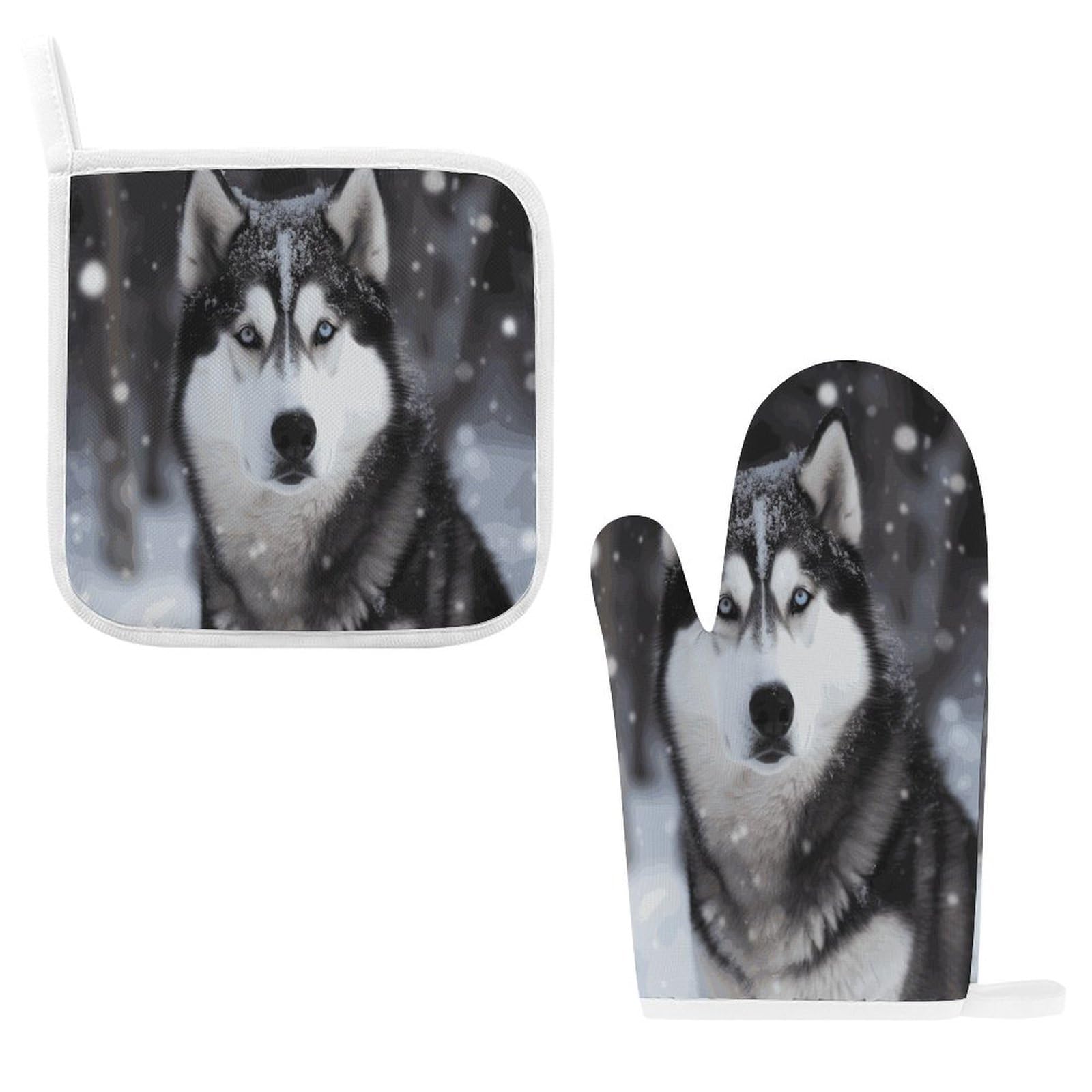 Btcowzrv Style Husky In Snow Dog Oven Mitts And Pot Holders 2Pcs Set