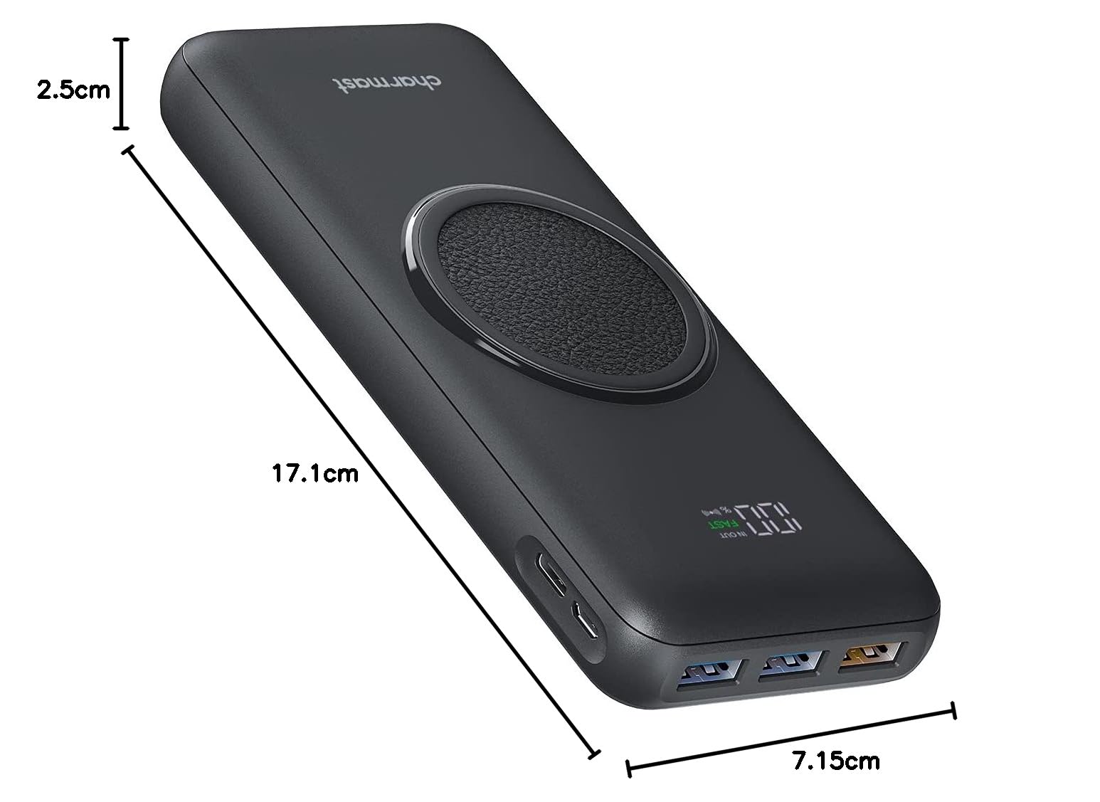Charmast Power bank wireless 15W 20000mAh, 22.5W USB A & 20W USB C PD QC 3.0 Caricatore portatile Carica Rapida LED Display Batteria Portatile con 4 uscite & 3 Ingressi per smartphones e Tablet