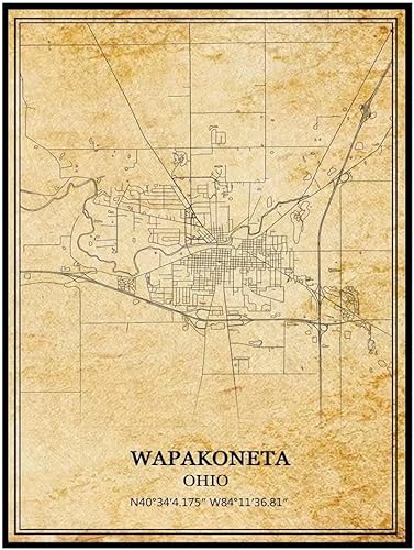 Miniatura 1 de TANOKCRS Wapakoneta - Póster de mapa vintage de Ohio Estados Unidos, arte de pared, diseño de mapa de ruta de la ciudad, regalo de recuerdo de
