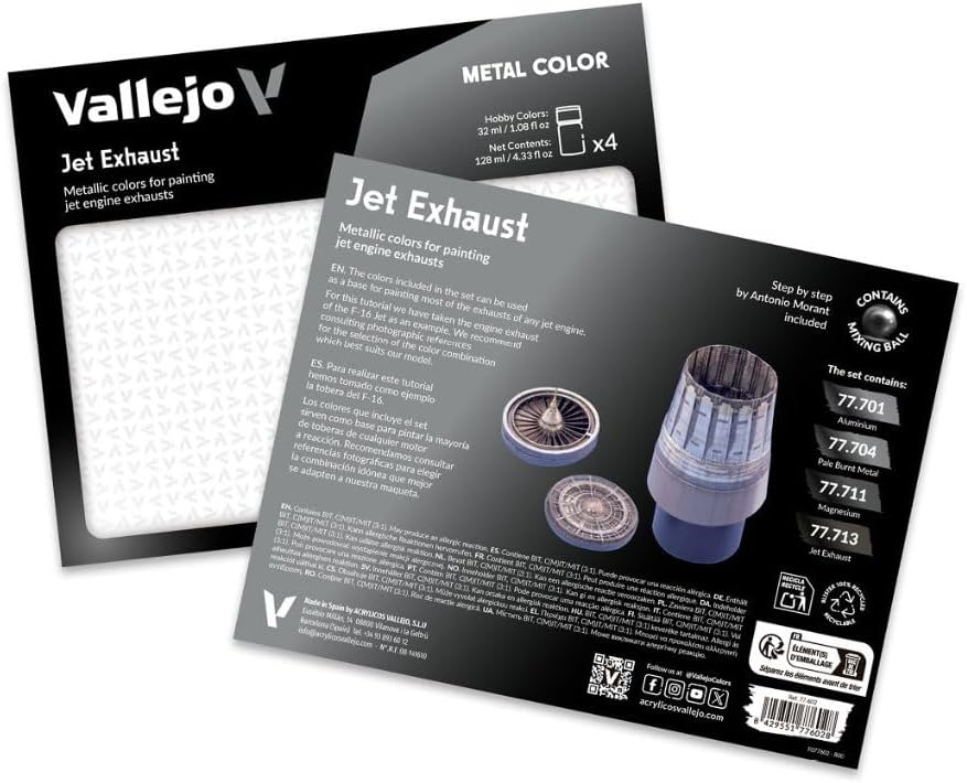 Vallejo - Jet Exhaust Set | Metal Color | Faithfully Reproduce Different Metallic Finishes | Contains 4 Bottles x 32 ml (1.08 fl.oz.)