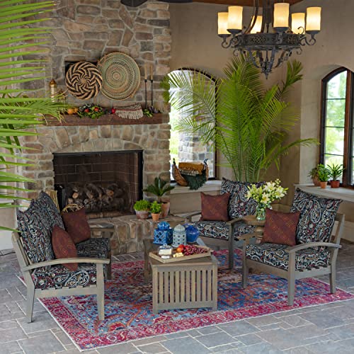 Image of Arden Deep Seat Outdoor Chair Cushion Set (4-Pack), 24 in x 24 in, Weather-Proof, Rain-Proof, Fade Resistant Patio Cushion Set for Chair, Sofa, and Couch Navy Palmira Paisley