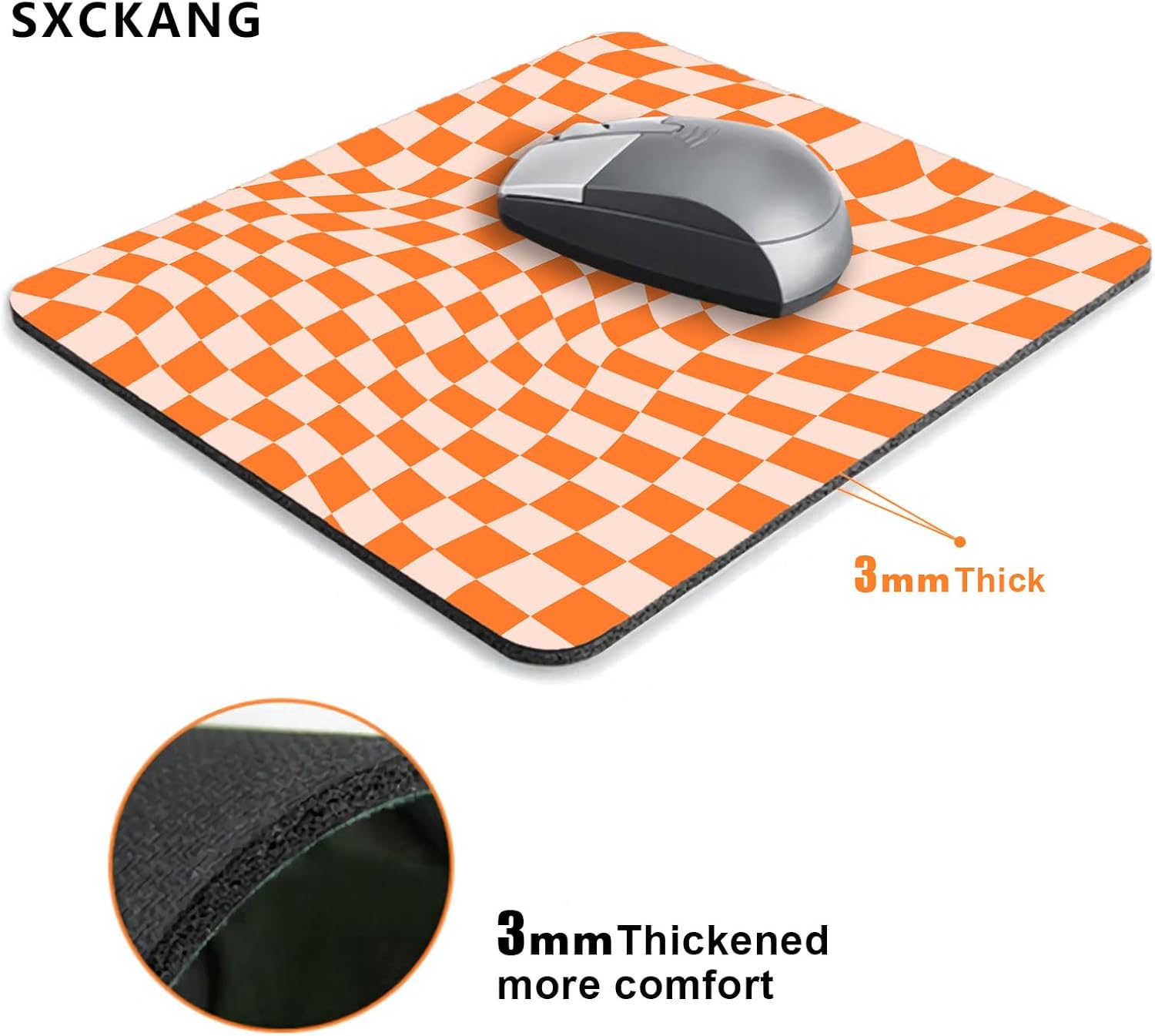 Orange Checkered Mouse Pad, Modern Pattern Mouse Pad, Cute Mousepad Desk Accessories for Women Office Decor, 7.9 x 7.9 Inch - Image 4