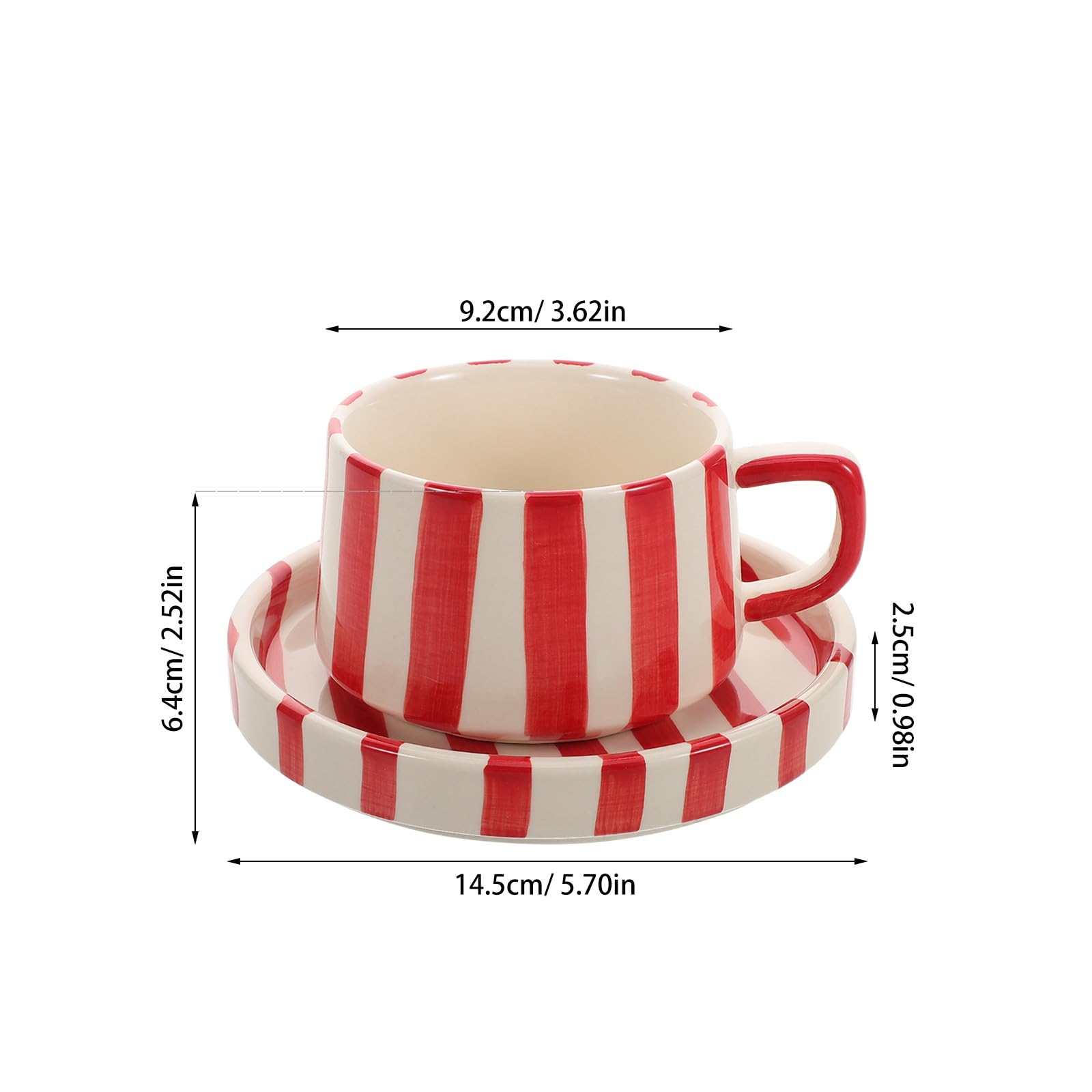 Healvian Set di Tazze da Caffè in Ceramica a Righe Piattino, Tazza da Tè Rustica per Ufficio e Latte Art, Tazza Novità Carina per Cappuccino e Bevande Calde
