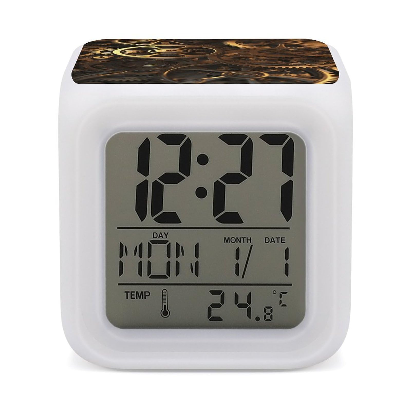 VstaDank Cool Steampunk Gears Digital Alarm Clock LED Display Screen Color Change Alarms Clock Smart Alarm Clock Wake Up Digital Clocks with 7 Color Nightlight for Bedroom