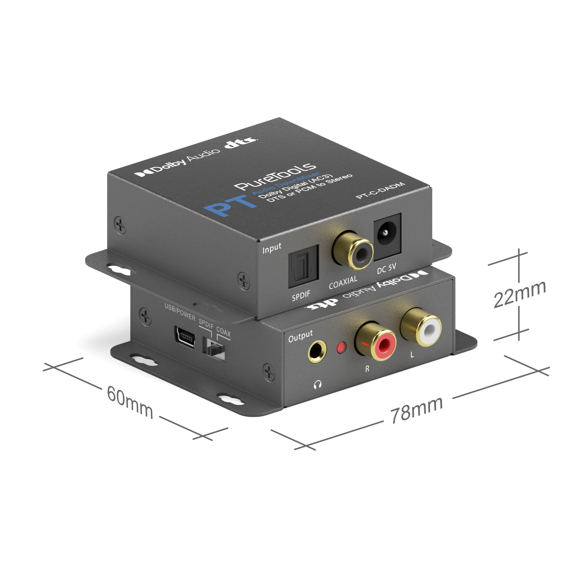 PureTools - Convertitore digitale/analogico, Dolby/DTS DownMixer, Dolby Digital (AC3), DTS o PCM a stereo, nero