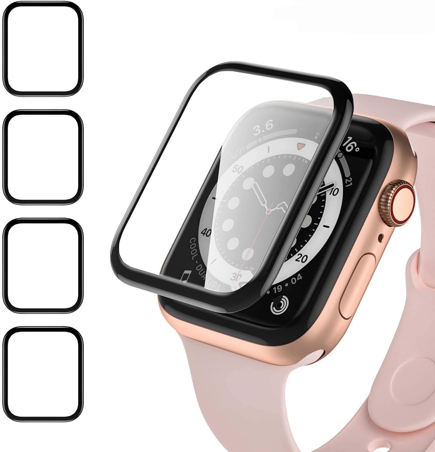 [4 Pack] GEAK Full-Coverage Screen Protector for Apple Watch 44mm Series 6/5, 3D Bubble-Free Anti Scratch HD Screen Protector Compatible with iWatch Serise 4/SE, (44 MM)