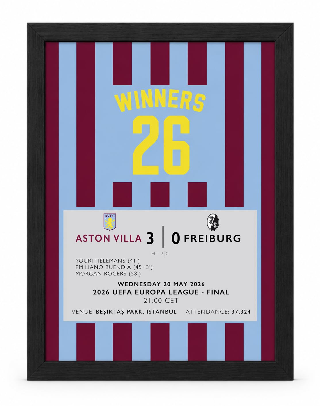 NOT JUST A PRINT Aston Villa 2026 Europa League Final Winners Print – Framed Wall Art Poster – Football Gift, Multiple Sizes A5–A1