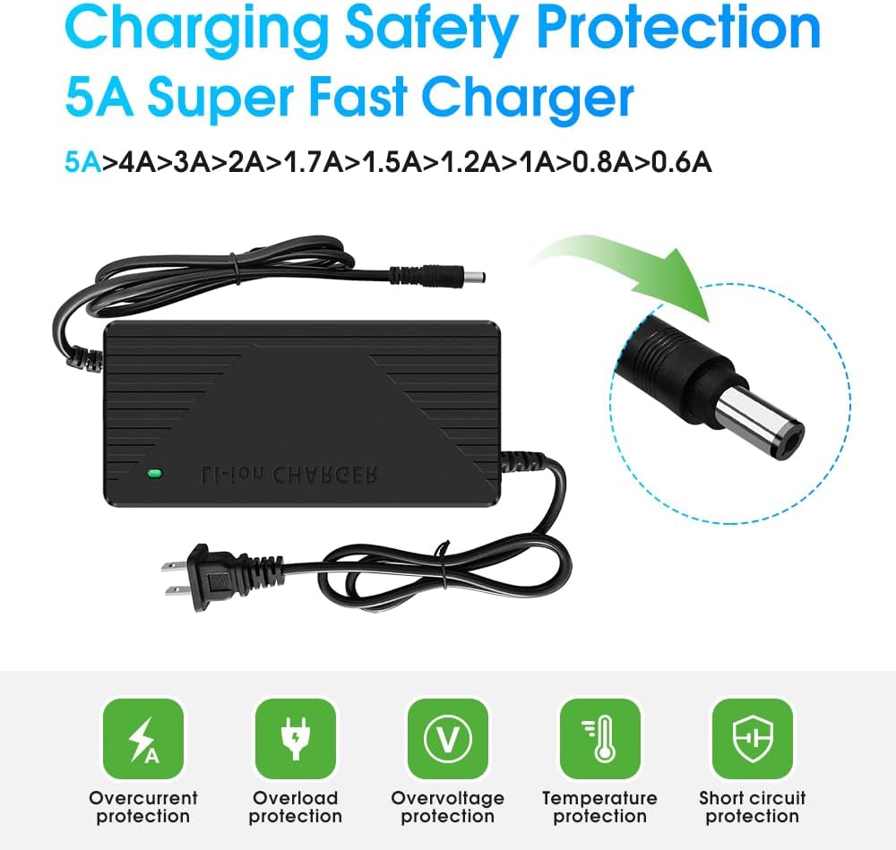 54.6V 3A/5A Charger with 3-in-1 Plug for 48V Lithium Battery Such as Car Truck Lawn Mower Boat Marine Batteries (5A-3 DC Plug(DC 5.5 2.1/2.5mm+8mm))