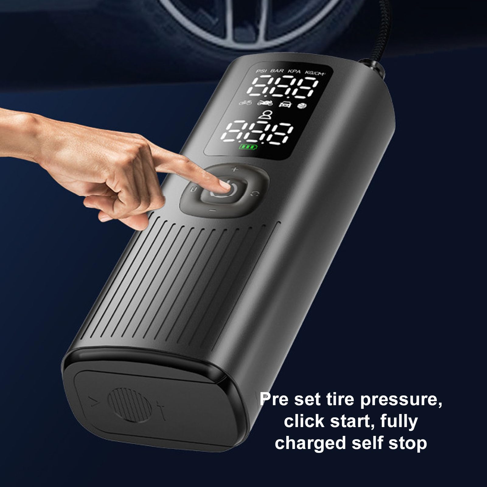 Gonfiatore per Pneumatici Senza Fili, Pompa Ad Aria Portatile 120PSI con Display Digitale a Luce LED Spegnimento Automatico, per Palline per Bici Elettriche per Auto e Moto