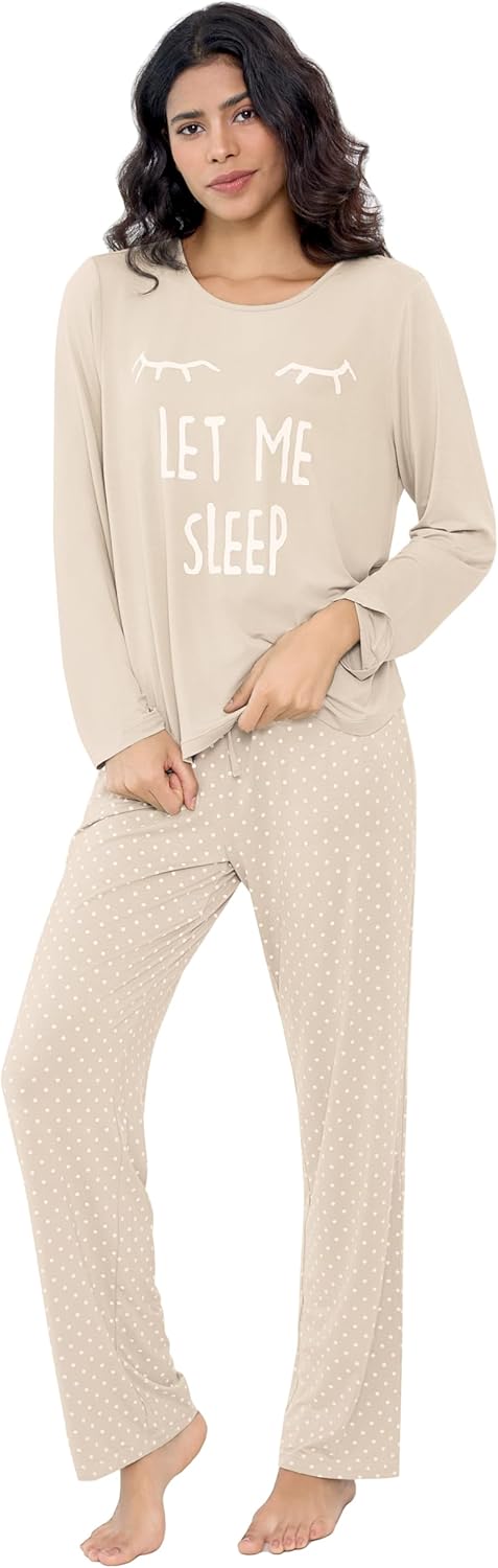 Joyaria Women Bamboo Viscose Pajama Set Super Soft Comfy Cooling Long Sleeve Cute Printed PJ Top & Polka dot Pant with Pocket - Image 6