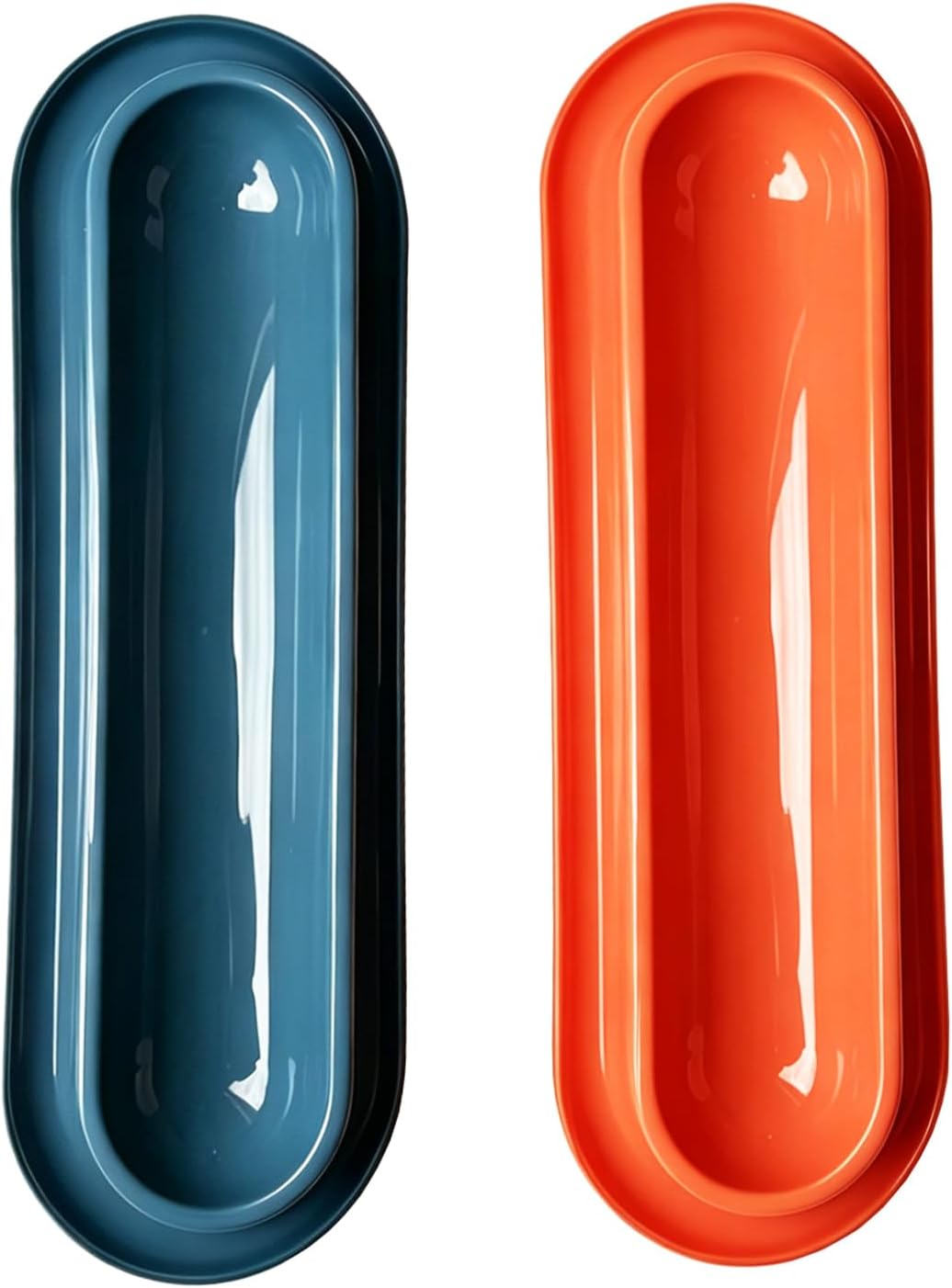 2X Multi Cat Bowl Long Ant Proof Food Bowl for Kitten Blue & Orange | No spill tray for multiple cats; ant barrier moat stops ants; extra long feeder for multi-cat families; lightweight plastic