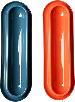 2X Multi Cat Bowl Long Ant Proof Food Bowl for Kitten Blue & Orange | No spill tray for multiple cats; ant barrier moat stops ants; extra long feeder for multi-cat families; lightweight plastic