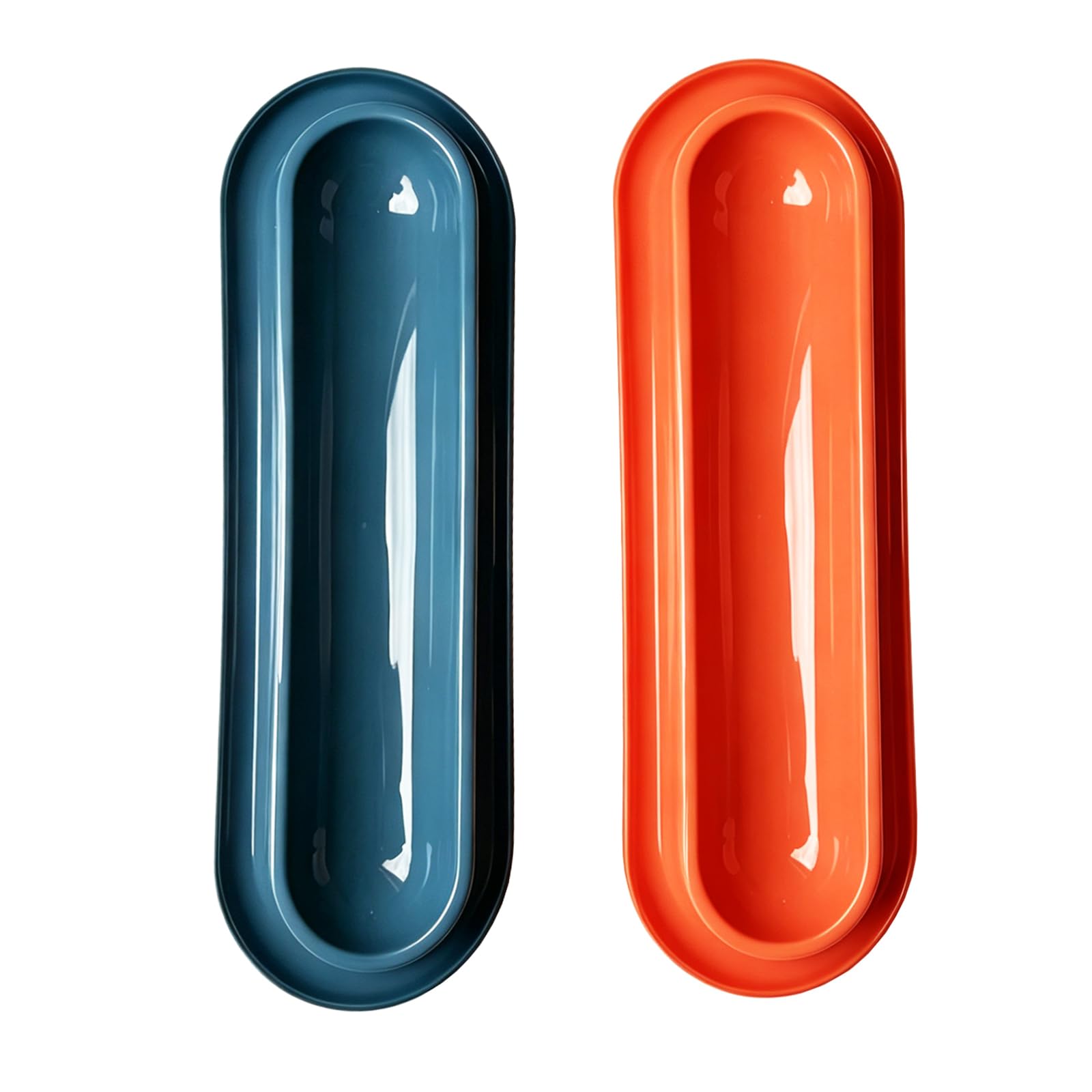 GRPET 2X Multi Cat Bowl Long Ant Proof Food Bowl for Kitten Blue & Orange