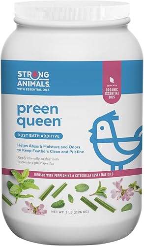 Preen Queen - Aditivo de baño de polvo para pollos – Ayuda a eliminar el exceso de aceites y mantener las plumas limpias con aceites esenciales de