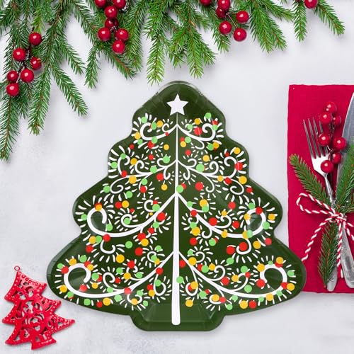 HNH Christmas Paper Plates Set 20 Pieces Christmas Tree-Shape Party Supplies Buffet Dinner Plates for Table Decorations - Image 4