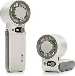 Basike Ventilador Portátil de Mão, Tecnologia Ice-Cooling Instantâneo, 199 Velocidades Ajustáveis&Turbo de Alta Velocidade, 10000mAh 24H, Ideal para Viagens, Acampamento e Ar Livre (Branco)