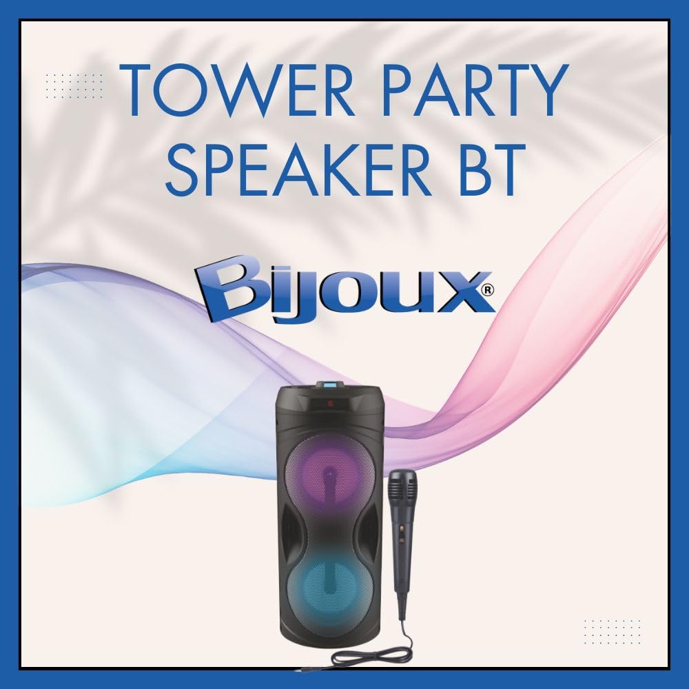 Bijoux - Cassa Audio Bluetooth Portatile con Microfono Incluso, PartySpeaker 100W, Effetti Luce LED, Compatibile con USB, Micro SD, AUX e Radio FM, Speaker per Feste, Karaoke, Musica e Allenamenti