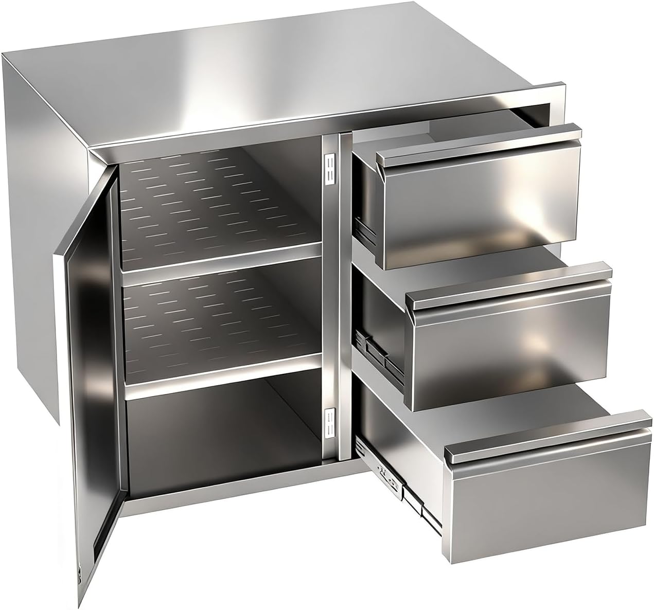 Stainless Steel Outdoor Kitchen Drawer Combo, 26.3W×19D×20.4H Inches Outdoor Kitchen Cabinet with Triple Drawer 2 Storage Levels, Outdoor Storage Cabinet for BBQ Island, Grilling Station