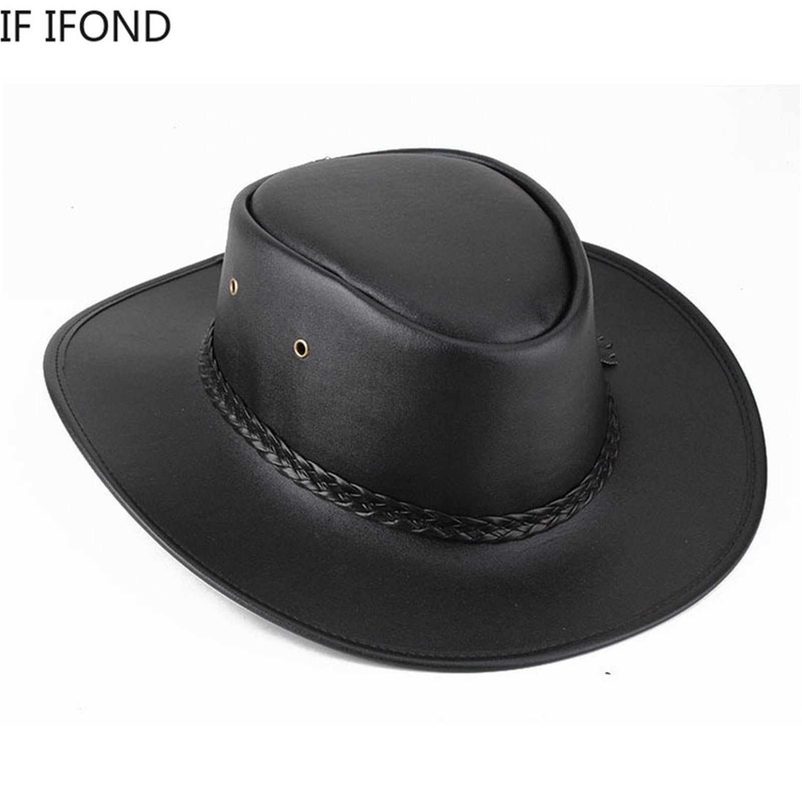 Cappello da Cowboy Cappello da Cowboy da Uomo in Ecopelle Gentiluomo Jazz Berretto Vintage Autunno Inverno per Feste Ed Eventi All'Aperto(Black)