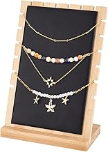 PH PandaHall Necklace Stand, Bamboo Jewelry Display Stand Table Wooden Chain Display Stand Necklace Organizer with Leather for Jewelry, 9.5x17x25cm