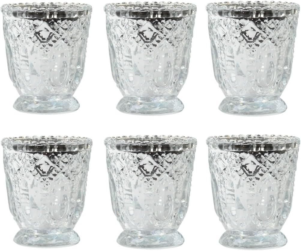 Vintage Glass Candle Holder (Pack of 6), 3 x 2.75 (Antique Silver)