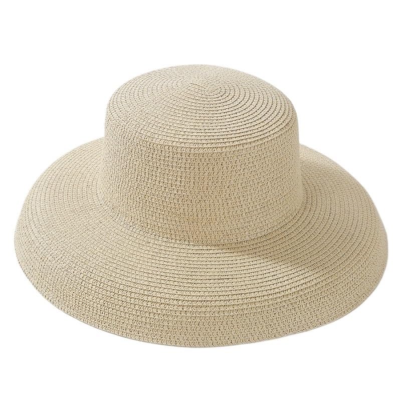 Sombreros de Verano for el Sol, Sombrero de ala Ancha for Mujer, Sombrero de Playa de Paja Panamá con Parte Superior Redonda for Mujer(Beige)