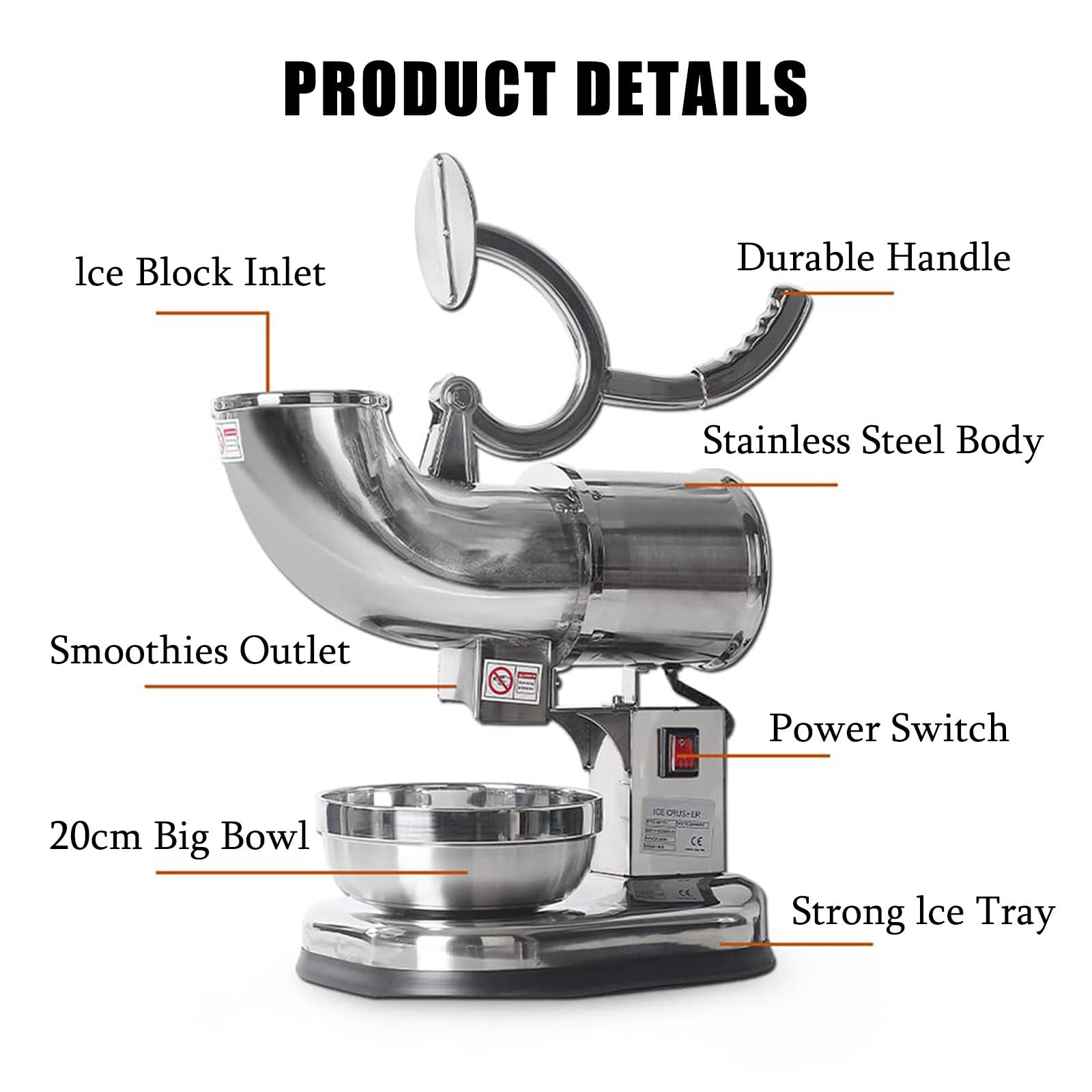 Trituradora De Hielo EléCtrica, MáQuina Para Raspar Hielo, MáQuina Para Hacer Conos De Nieve, Acero Inoxidable, Para CóCteles, Granizados Y Bebidas FríAs, Para Uso DoméStico, En Bares