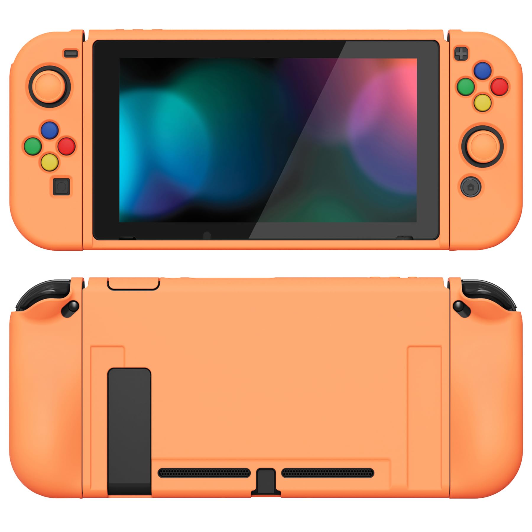 PlayVital ZealProtect Schutzhülle für Nintendo Switch Konsole Joy Con,Case Hülle Cover Zubehör für Nintendo Switch mit HD Klar Schutzfolie & Sticks Kappen & ABXY Richtungstastenkappen(Aprikosengelb)