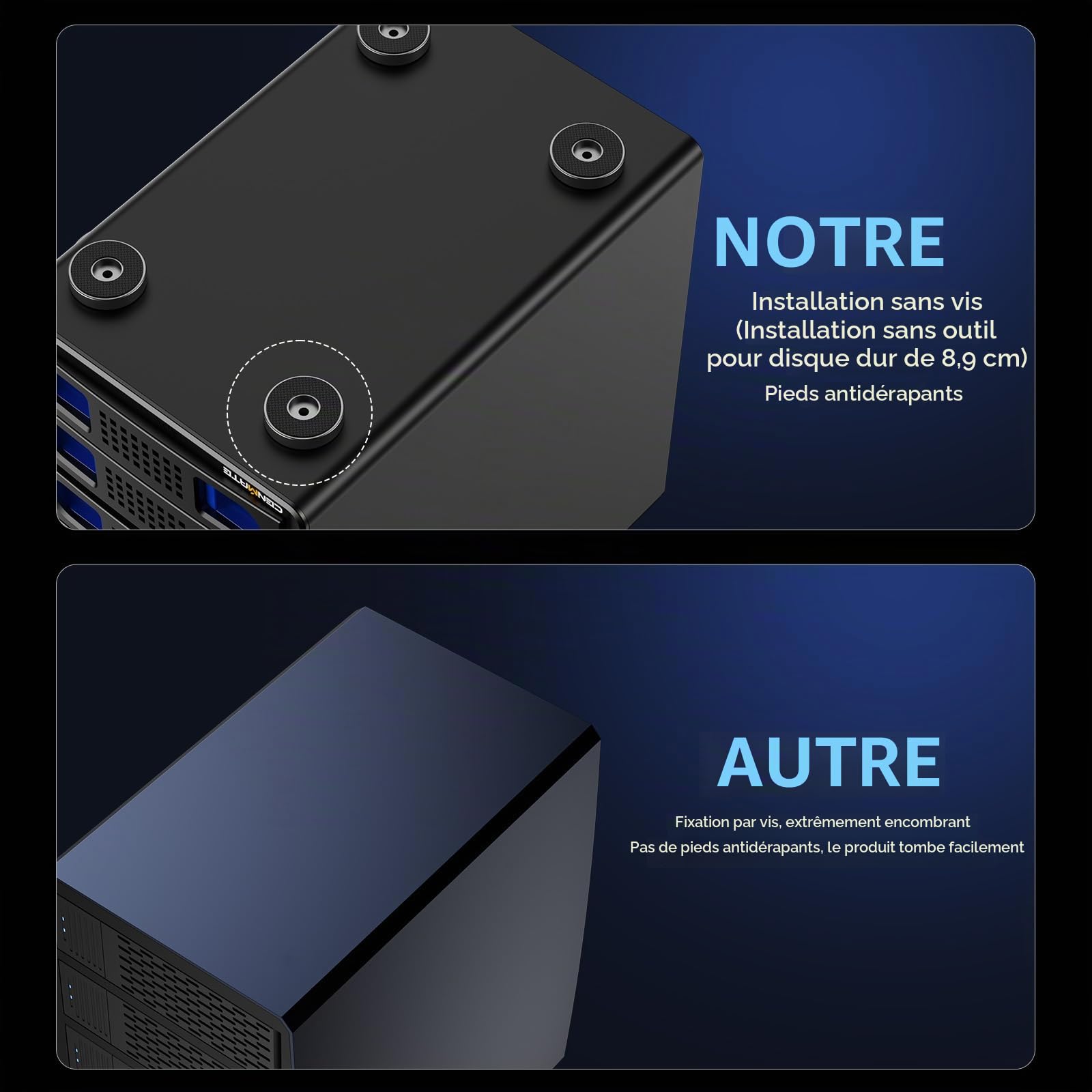 Boîtier de disque dur à 6 baies avec ventilateur pour disque dur SATA HDD/SSD 2,5/3,5" avec USB A/C 3.2 Gen 2, prend en charge l'expansion à chaud, Daisy Chain Expansion, boîtier de disque dur sans