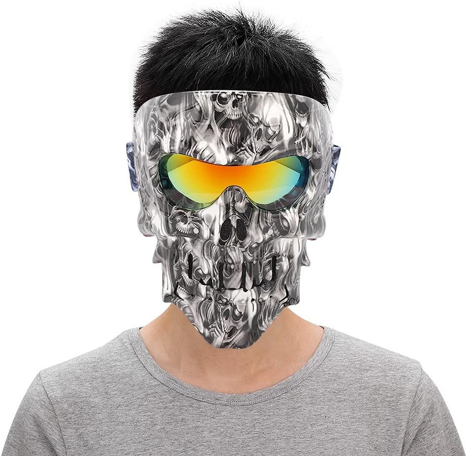 Dioche Skull Face with Goggles PC Frame for Eye Protection, Lightweight Comfort for Riding, Skiing, and Outdoor Sports