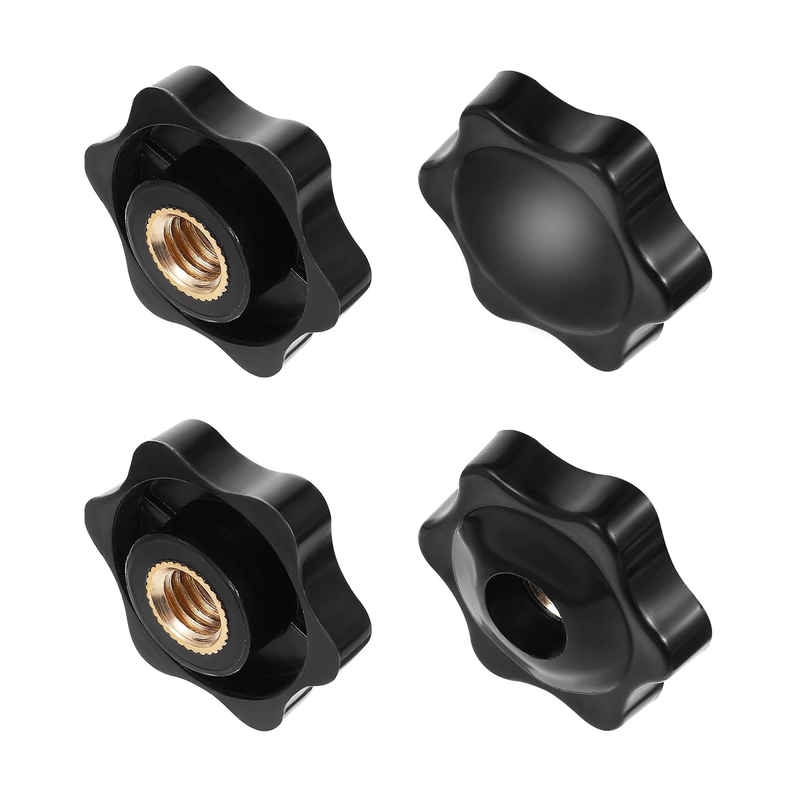 4 dadi a stella M8, maniglie a stella con boccola filettata, bottoni dadi, filettatura interna per meccanica, industria, mobili, apparecchiature elettroniche, colore nero