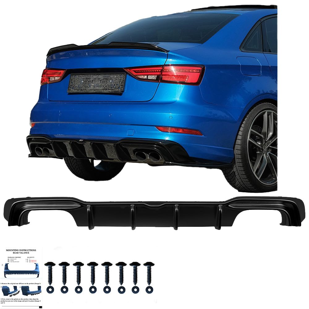 Oneway Jupe de pare-chocs arrière (Diffuseur) compatible avec Audi S3 Sedan 8V Facelift 2016-2020 - Noir brillant