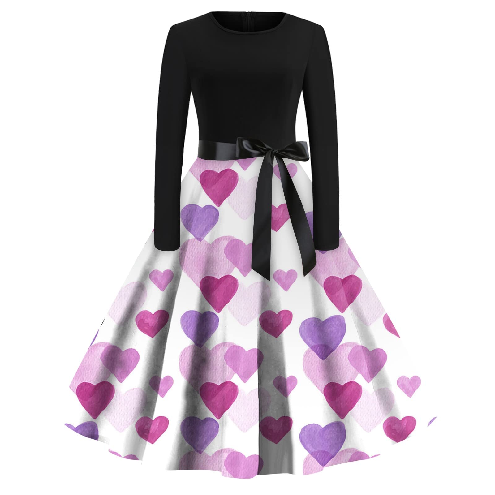 Women's Casual Valentine's Day Print Dress Patchwork Vintage Banquet Party Long Sleeve Dress Casual Dress