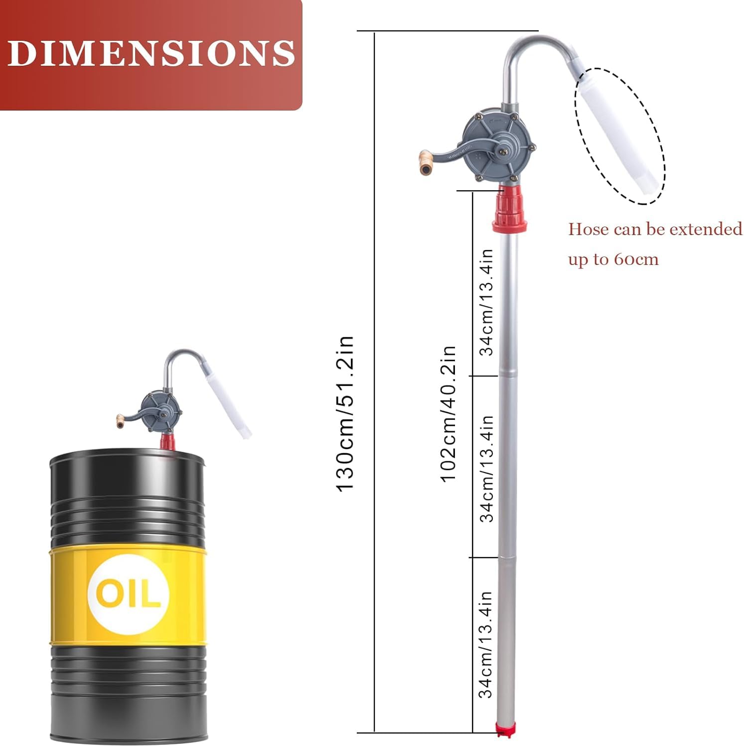 Pompa di trasferimento diesel a mano, Pompa a mano rotante a tamburo in alluminio, Pompe a tamburo olio a manovella, Kerosene, Pompa a tamburo manuale per fluido idraulico