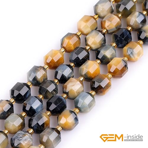 Miniatura 5 de GEM-Inside - Cuentas de 0.394 in para hacer joyas, 33 cuentas facetadas a mano con ojo de tigre marrón y ojo de tigre, cuentas para hacer joyas a