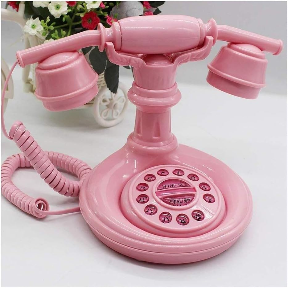 Fixed Phone Retro Antique Pink Cute Princess Wired Phone Fixed Phone Decorative Ornaments Phones Multifunction with Dial Button