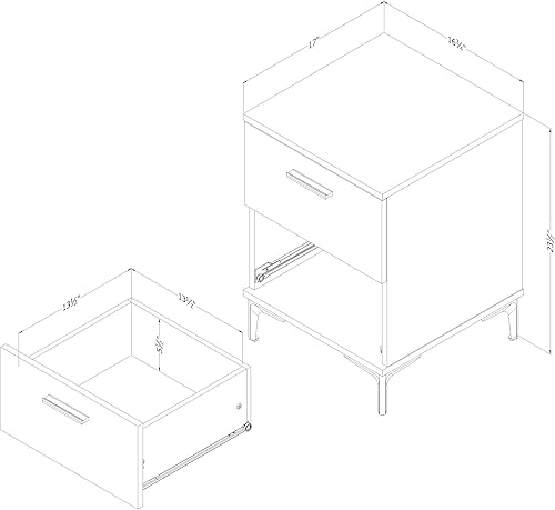 Miniatura 3 de South Shore Slendel - Mesa auxiliar de 2 cajones con patas de metal, roble Nordik