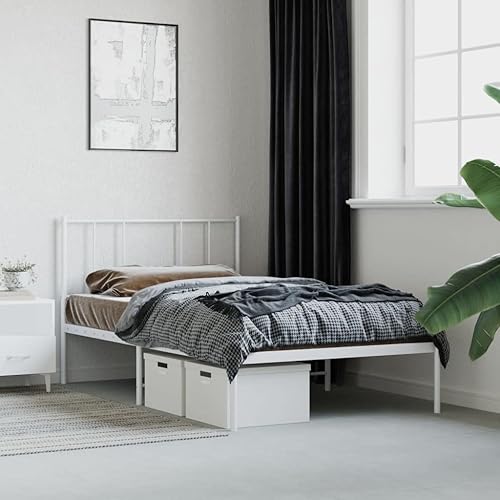 Metal Bed Frame with Headboard Bed Frame Full Platform Bed Full Metal Bed Frames Full Bed Frame with Headboard Metal Bedframe White 39.4"x78.7"