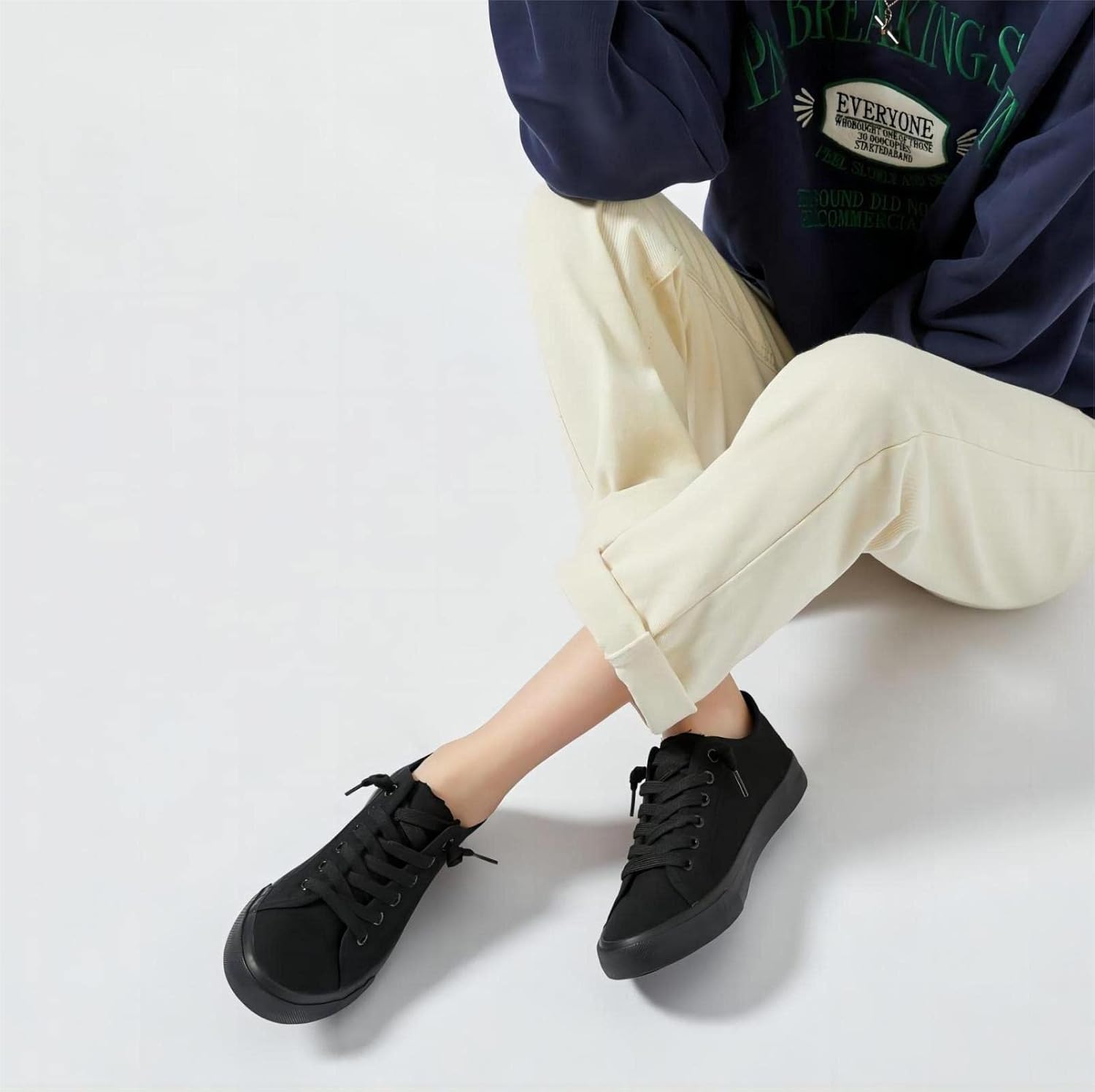 Women Canvas Sneakers Slip On Non Slip Loafers for Women Fashion Full Black Sneaker Shoe(Full Black,US8) - Image 8